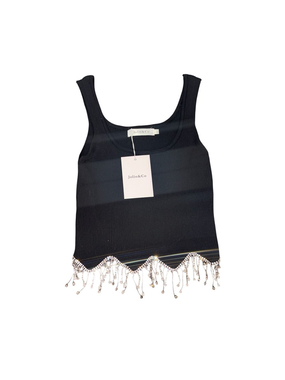 332. Jolie & Co Women’s Black Beaded Fringe Tank Y2K Festival Size M/L NWT